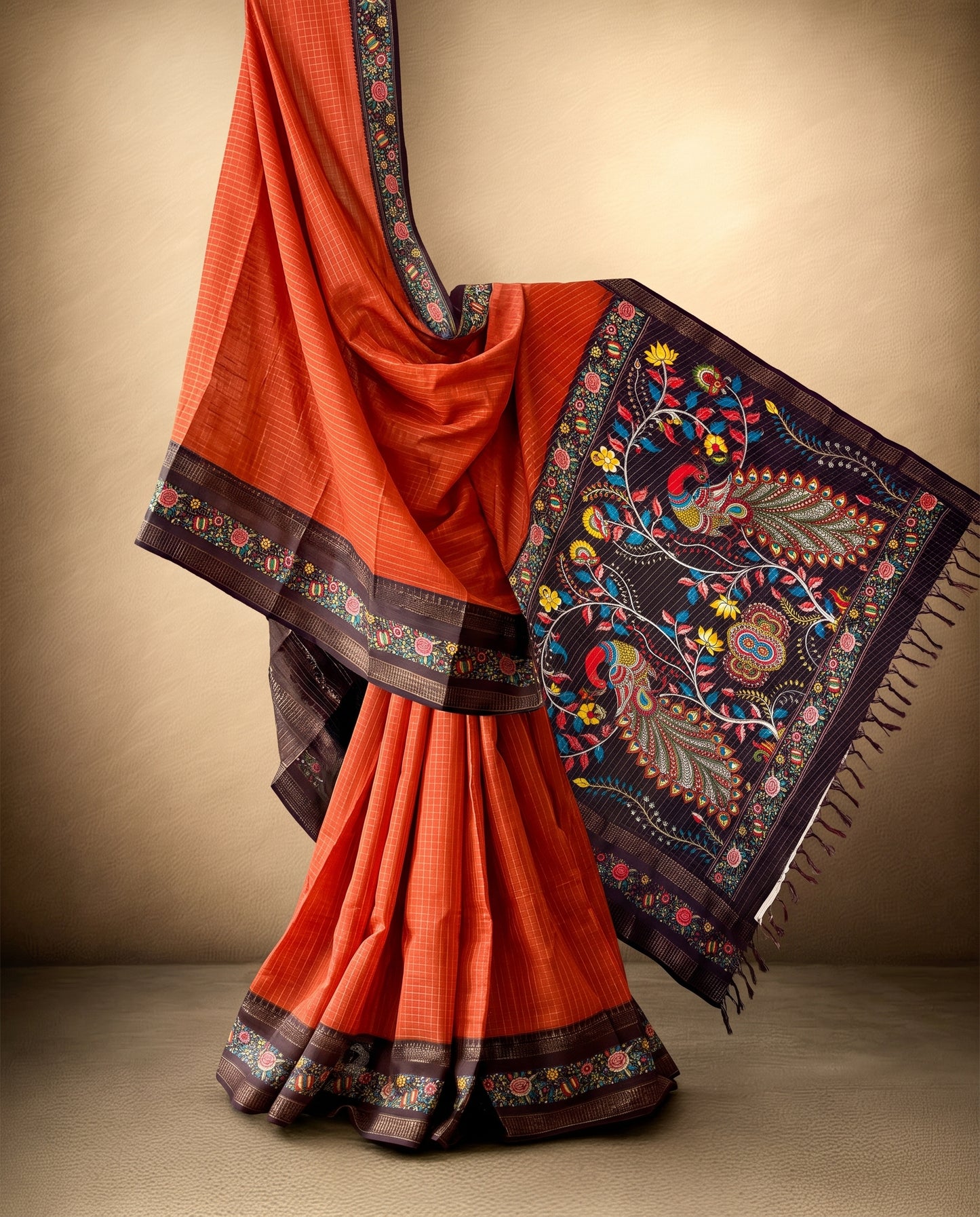 Premium Peacock Pallu Designer Saree with Woven Floral Border