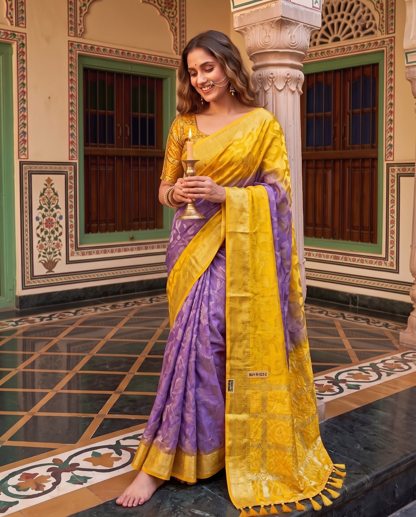 Premium Viscose Georgette Saree with Rich Zari Weaving & Running Blouse