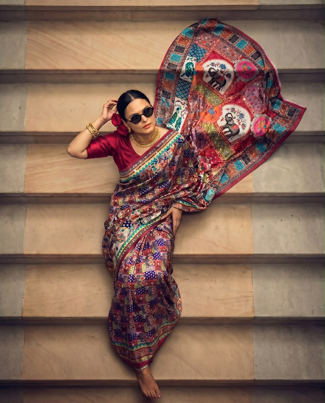 Heritage Elephant Digital Crepe Saree