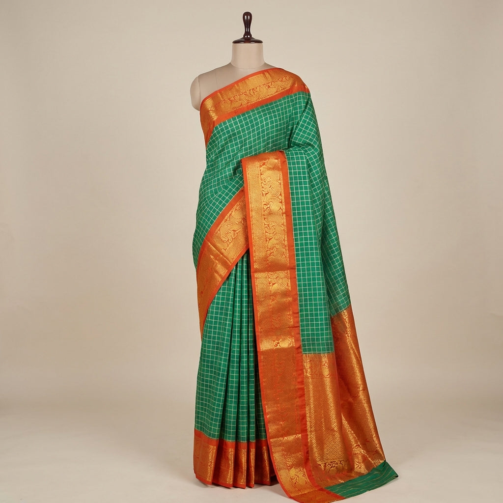 Classic Green Saree with Golden Orange Border