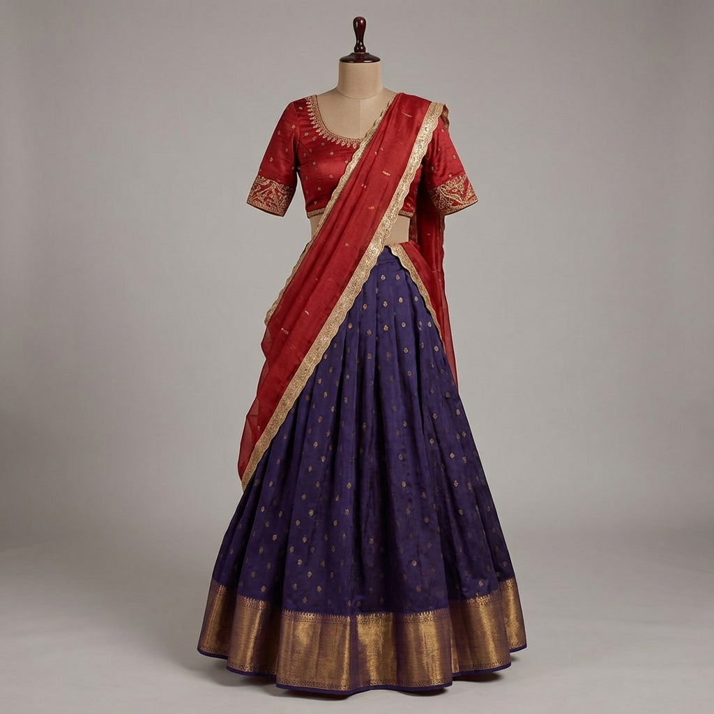 Red & Purple Ethnic Lehenga Set with Dupatta