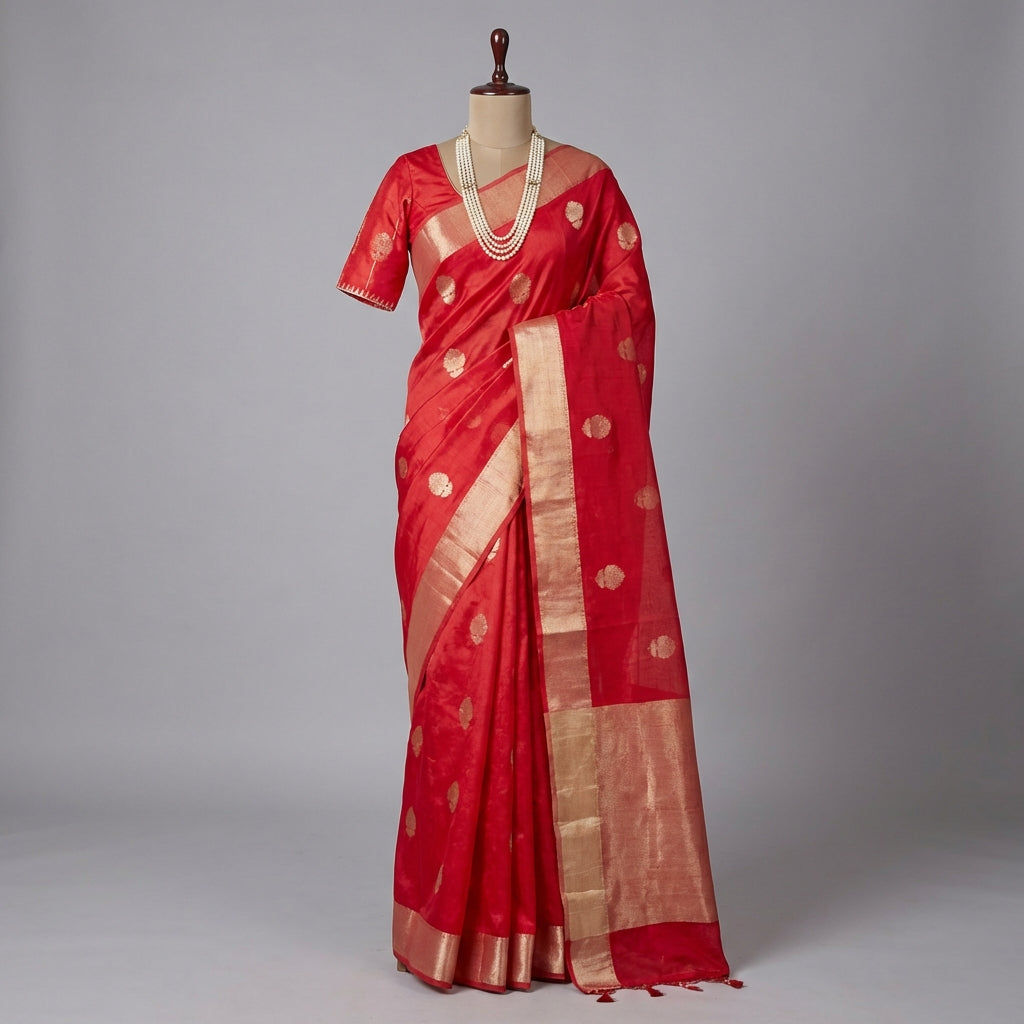Royal Red Saree with Gold Motifs