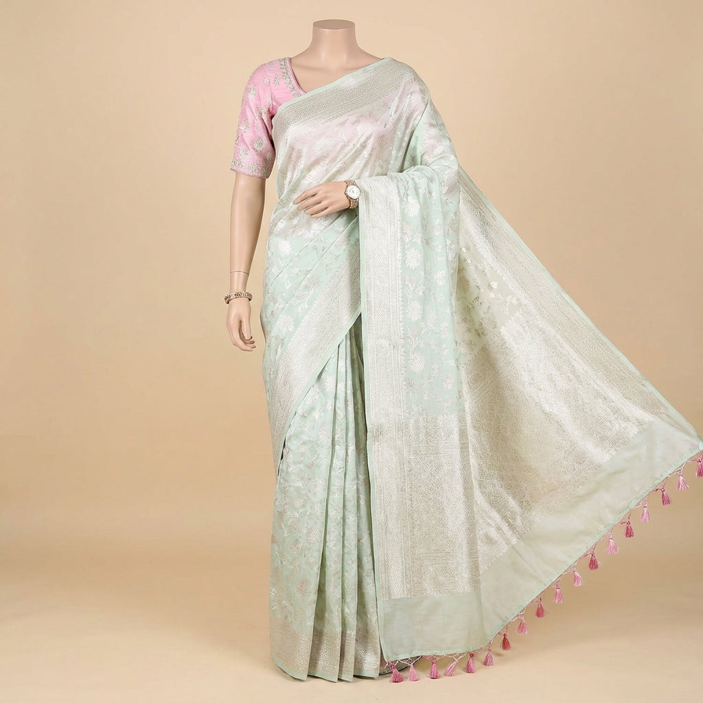 Pastel Green Designer Saree with Subtle Weaving