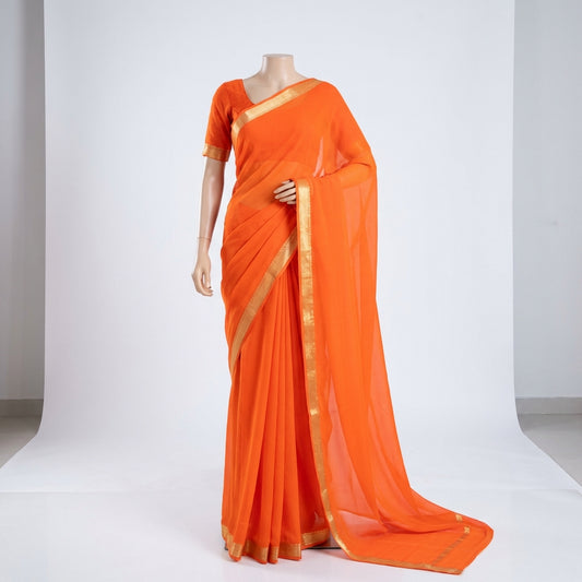 Orange Plain Silk Saree – Party Wear