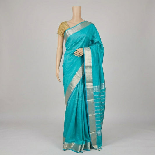 Sky Blue Pattu Cotton Saree – Wedding Wear
