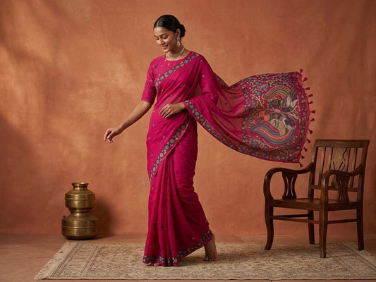 Sanskriti Jamdani Kalamkari Fusion Saree
