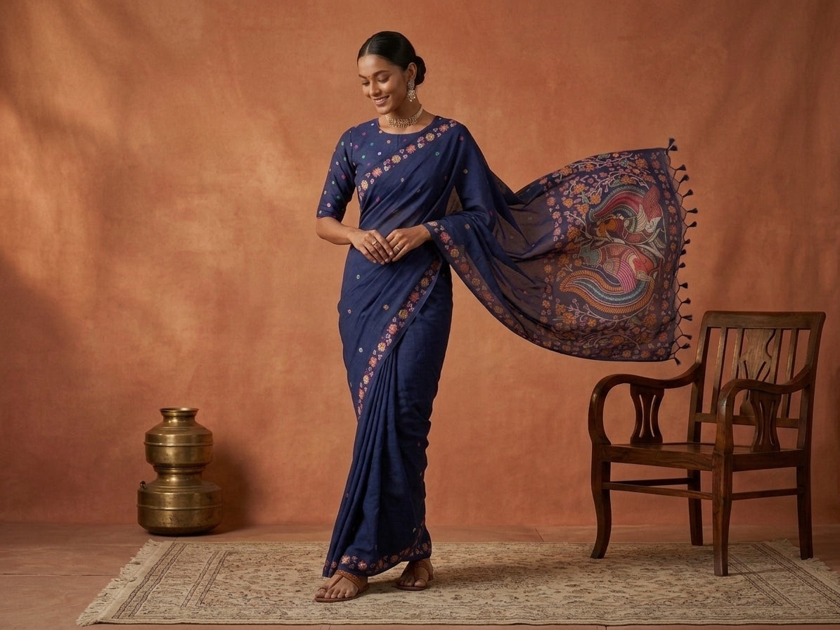 Sanskriti Jamdani Kalamkari Fusion Saree