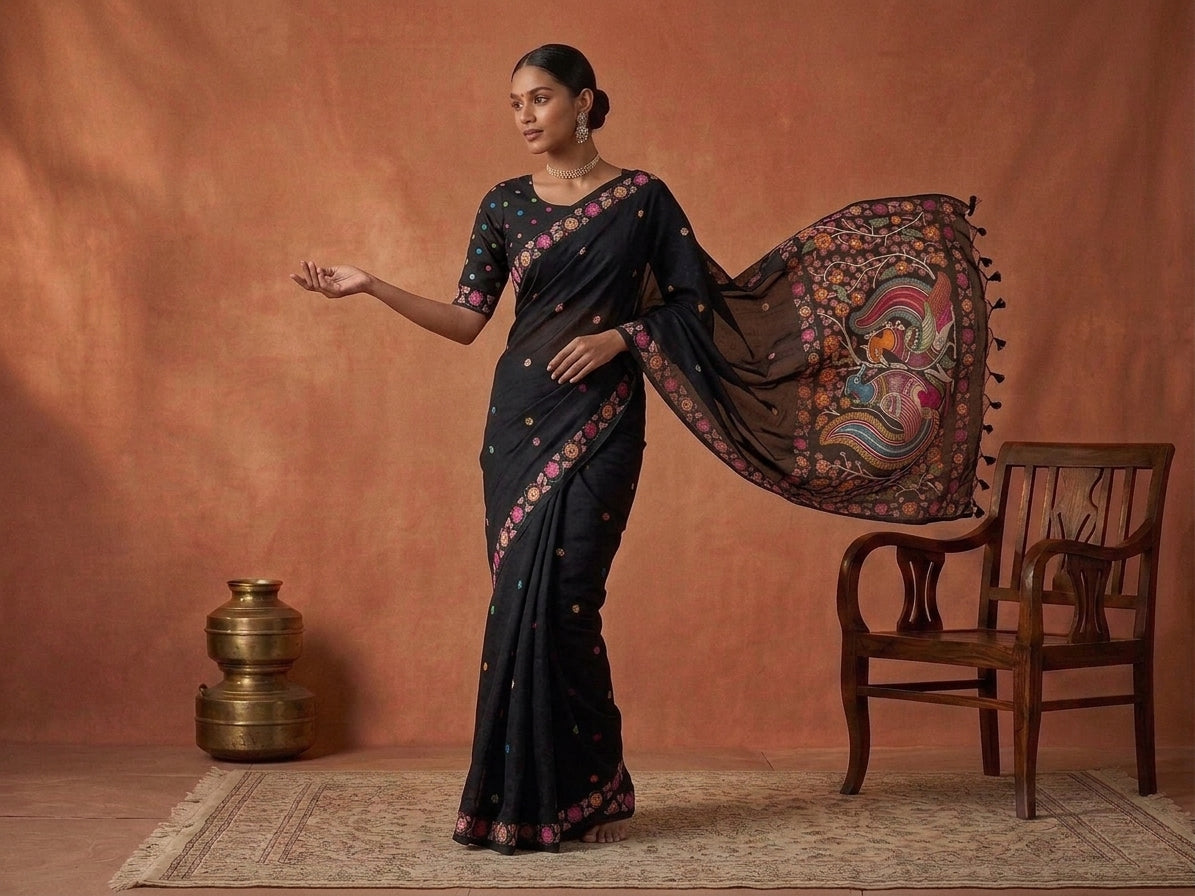 Sanskriti Jamdani Kalamkari Fusion Saree