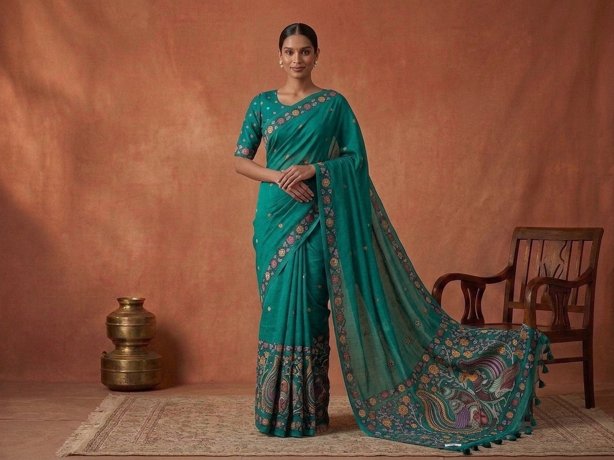 Sanskriti Jamdani Kalamkari Fusion Saree