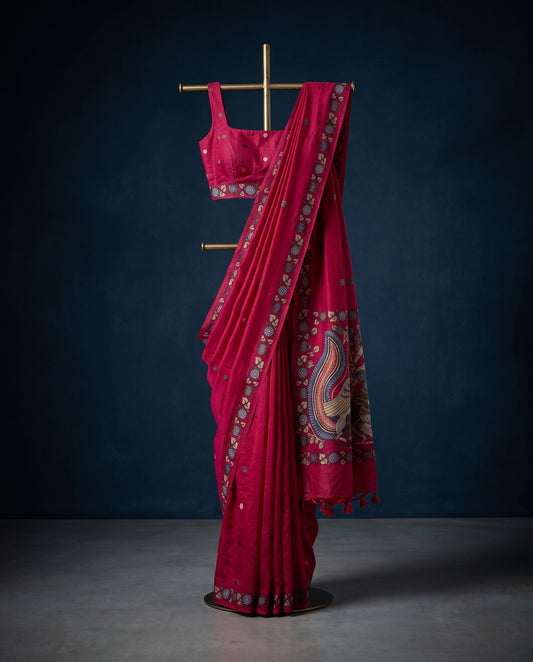 Sanskriti Jamdani Kalamkari Fusion Saree