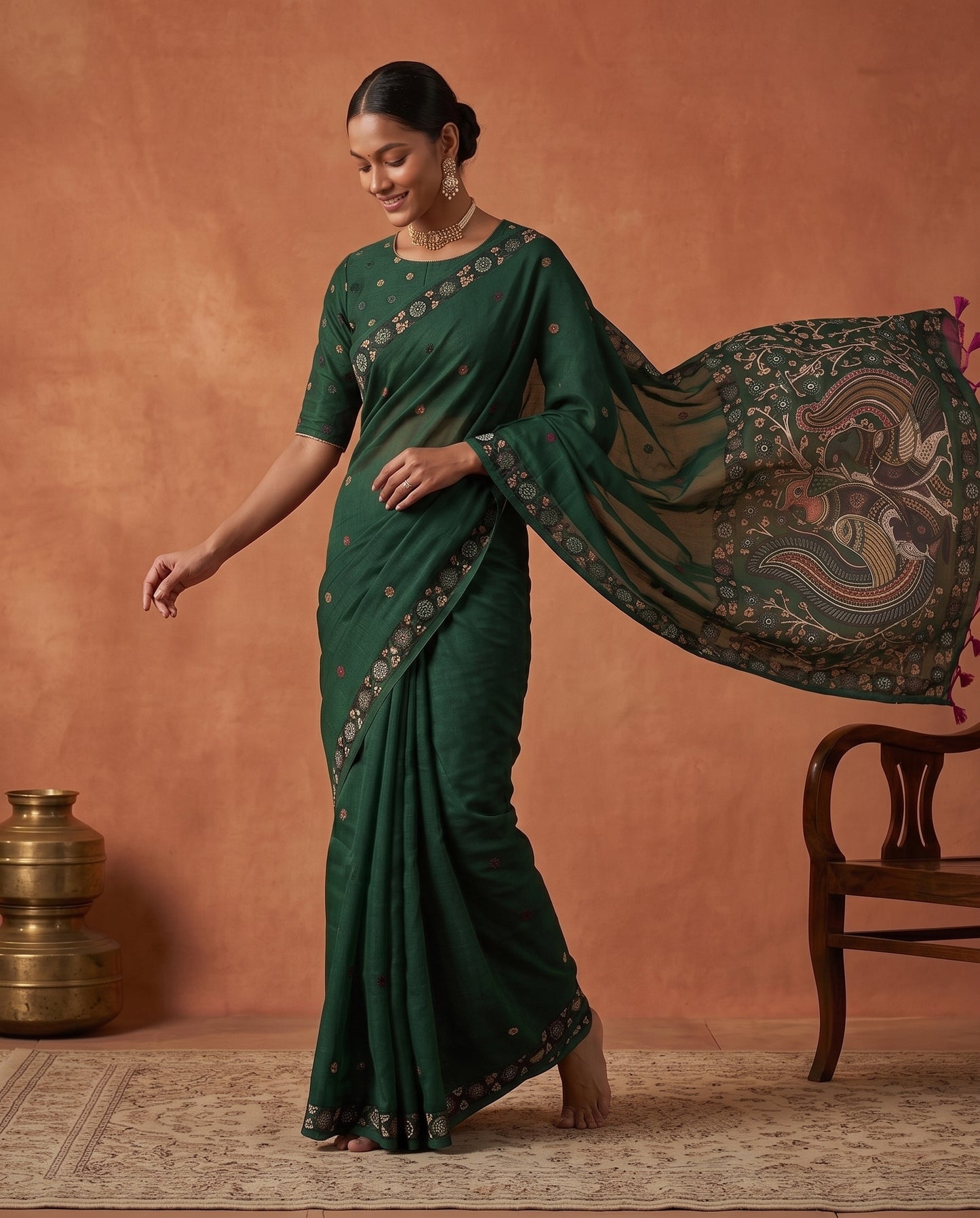 Sanskriti Jamdani Kalamkari Fusion Saree