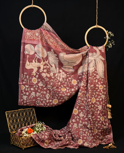 Soft Raw Silk Kalamkari Saree