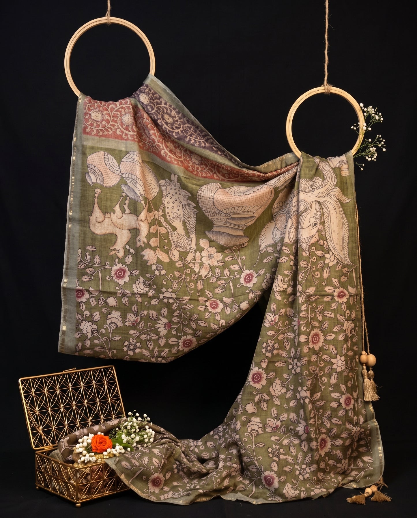 Soft Raw Silk Kalamkari Saree