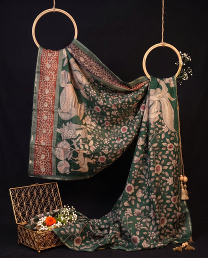 Soft Raw Silk Kalamkari Saree