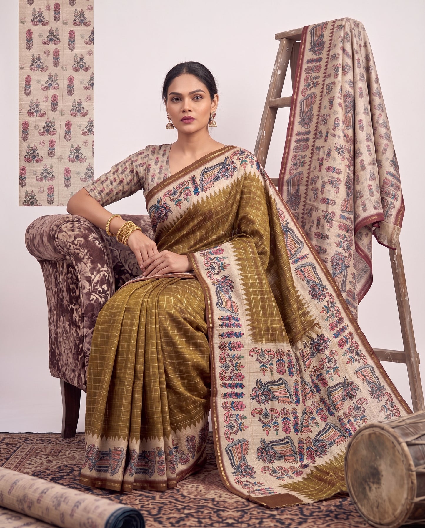 Vintage Tanjore Print Saree