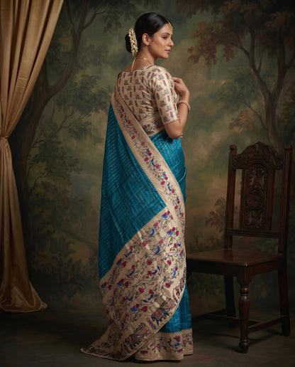 Premium Vintage Tanjore Print Semi Dola Silk Saree