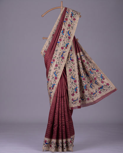 Premium Vintage Tanjore Print Semi Dola Silk Saree