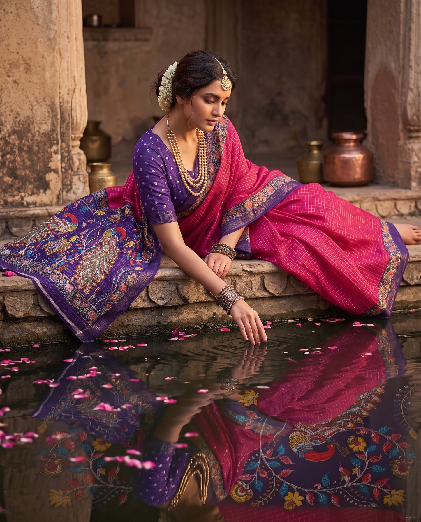 Premium Peacock Pallu Designer Saree with Woven Floral Border