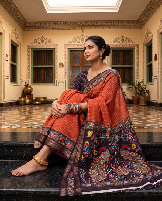 Premium Peacock Pallu Designer Saree with Woven Floral Border