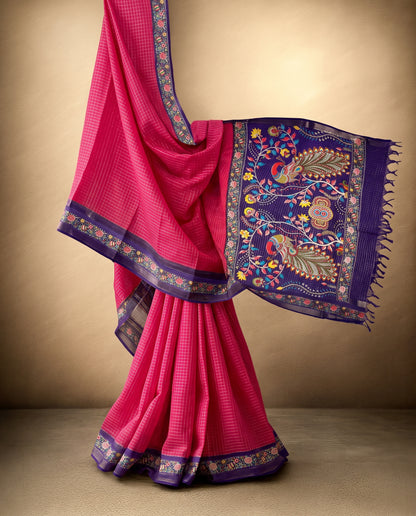Premium Peacock Pallu Designer Saree with Woven Floral Border
