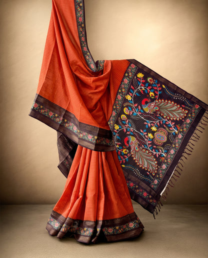 Premium Peacock Pallu Designer Saree with Woven Floral Border