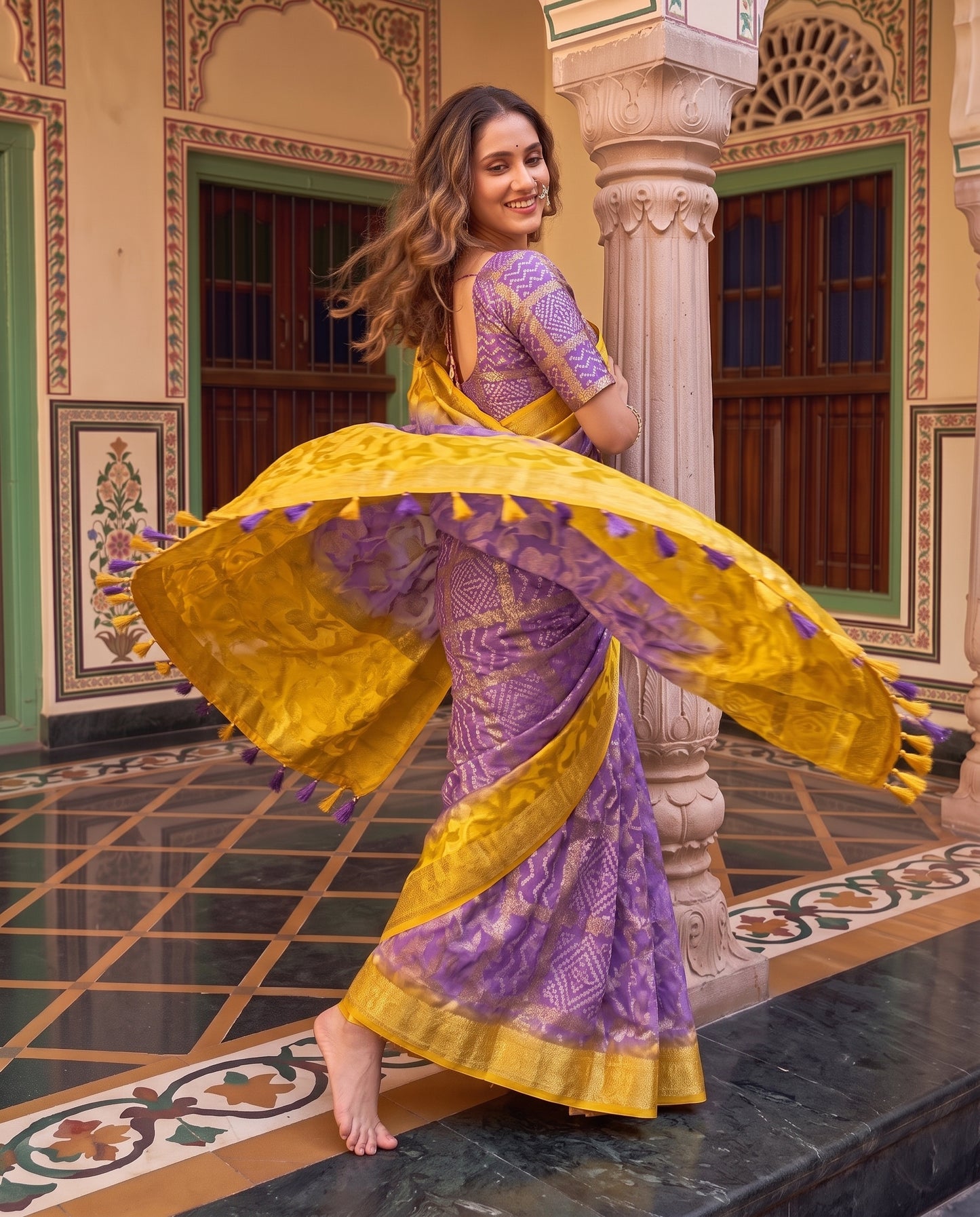 Premium Viscose Georgette Saree with Rich Zari Weaving & Running Blouse