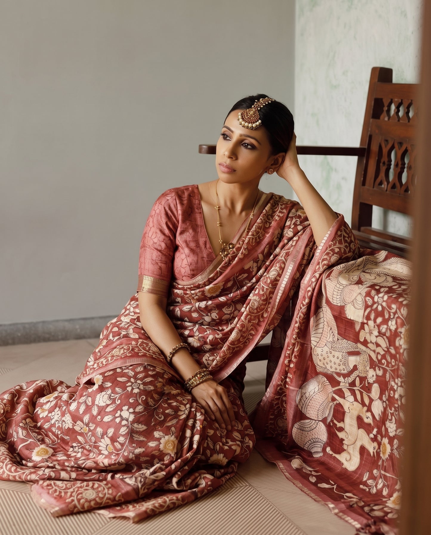 Soft Raw Silk Kalamkari Saree