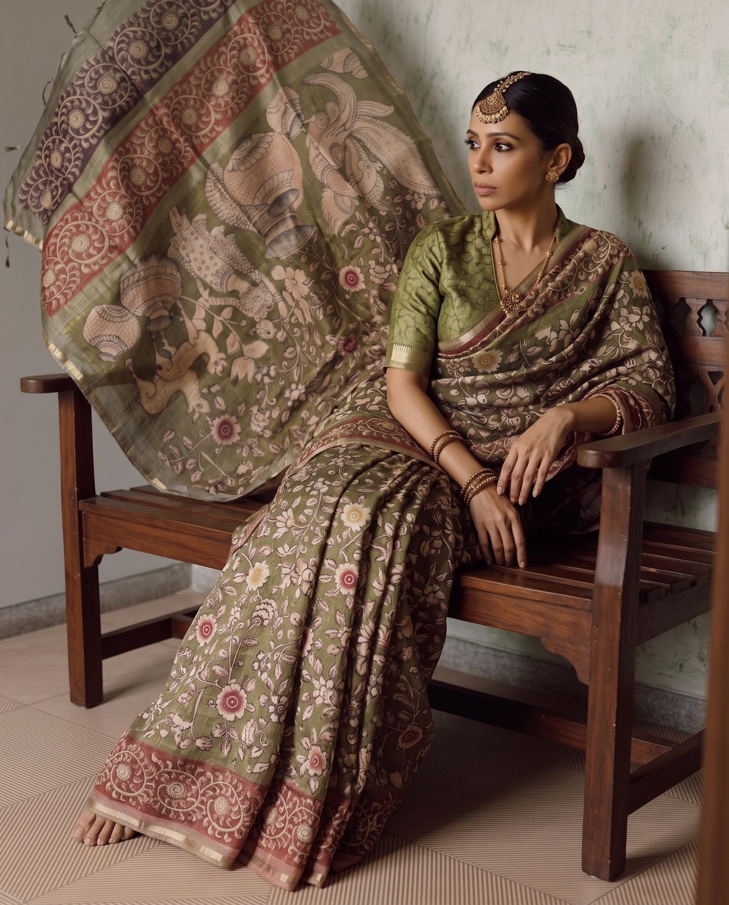 Soft Raw Silk Kalamkari Saree