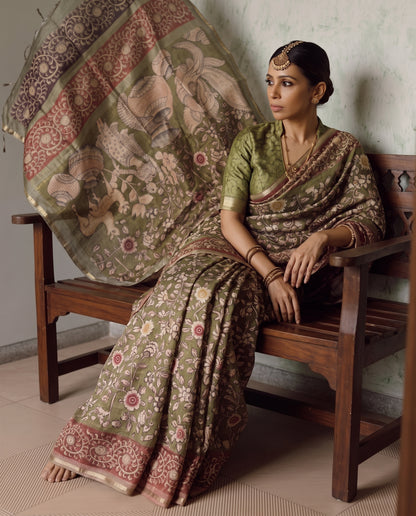 Soft Raw Silk Kalamkari Saree