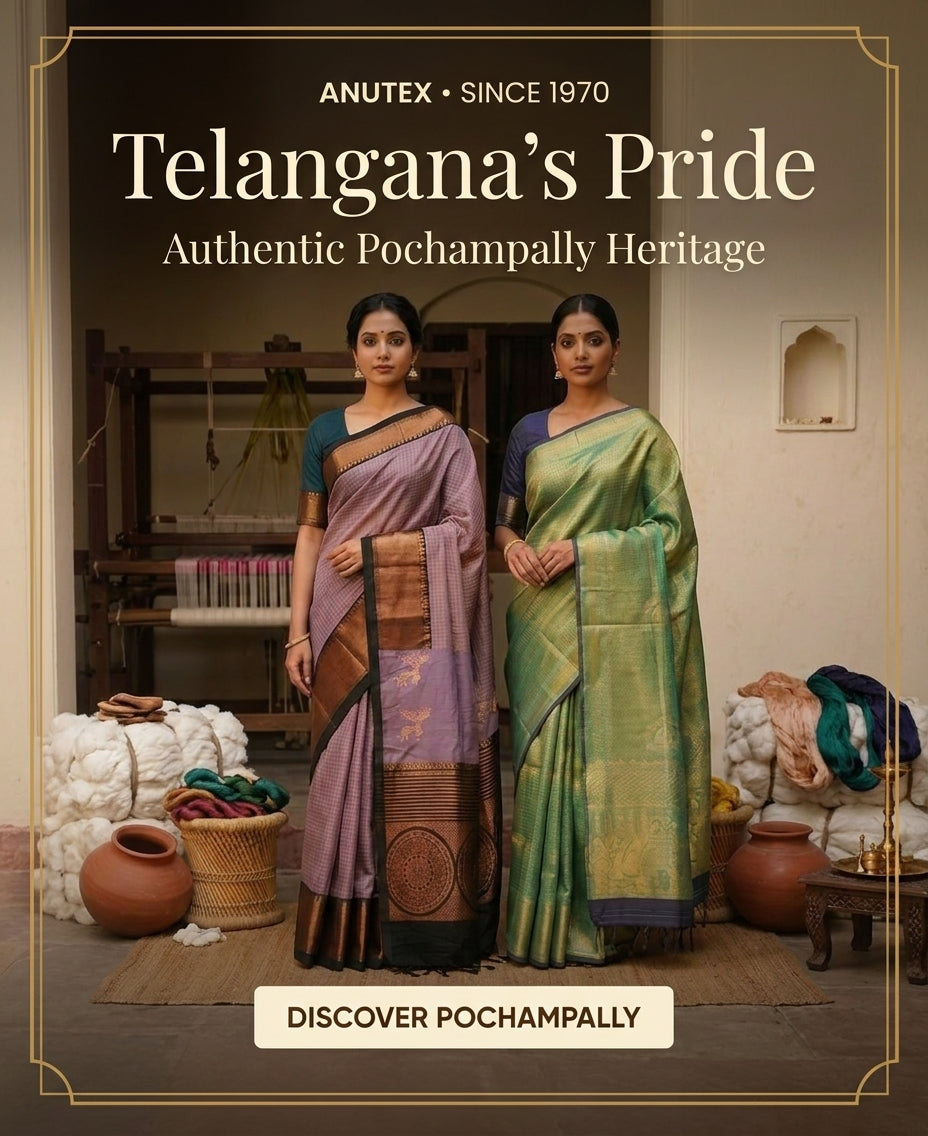 Telangana's Pride - Authentic Pochampally Ikat sarees handwoven in Telangana at Anutex since 1970